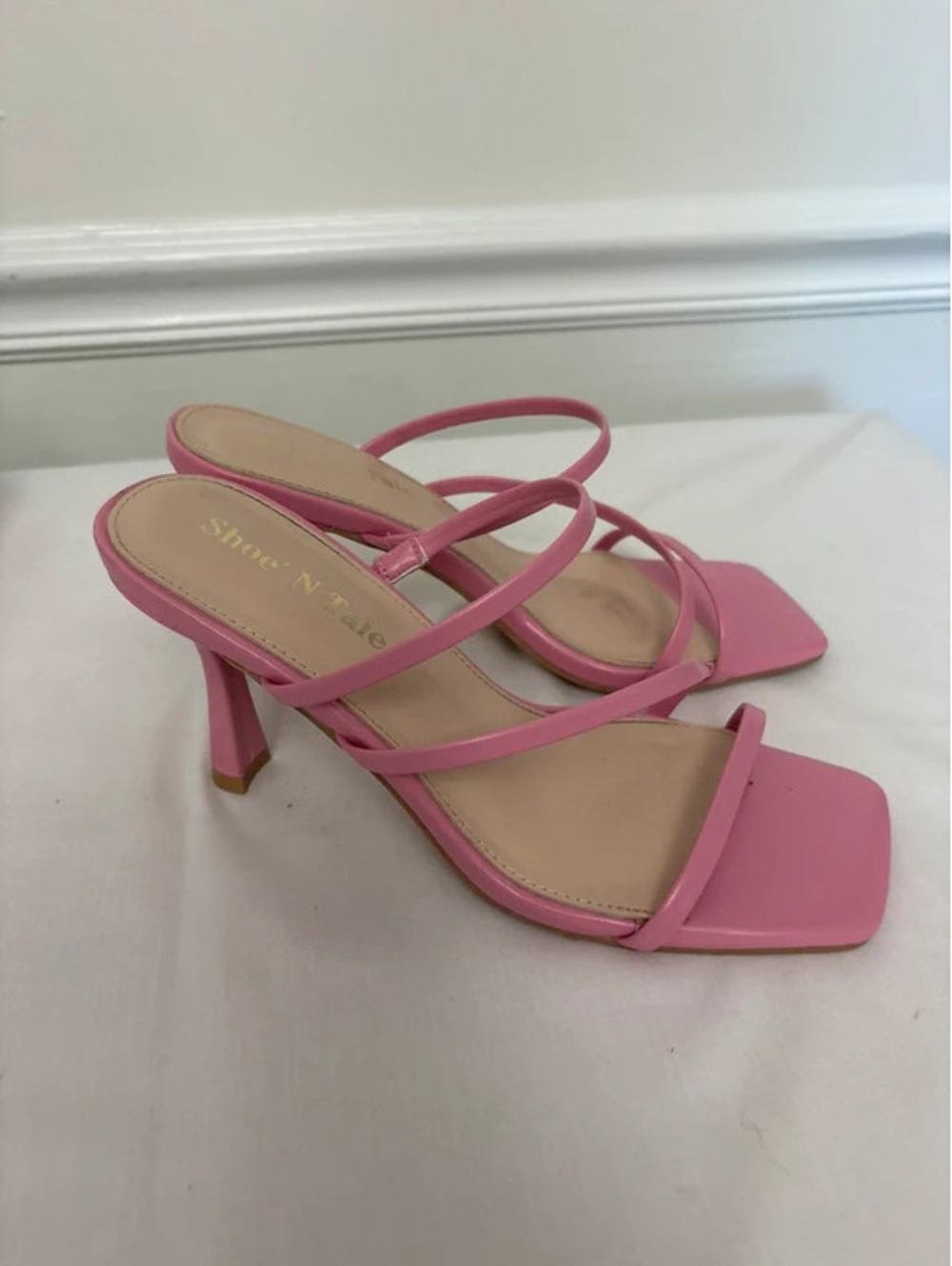 Pink Strappy Square-Toe Kitten-Heel Sandals Y2K